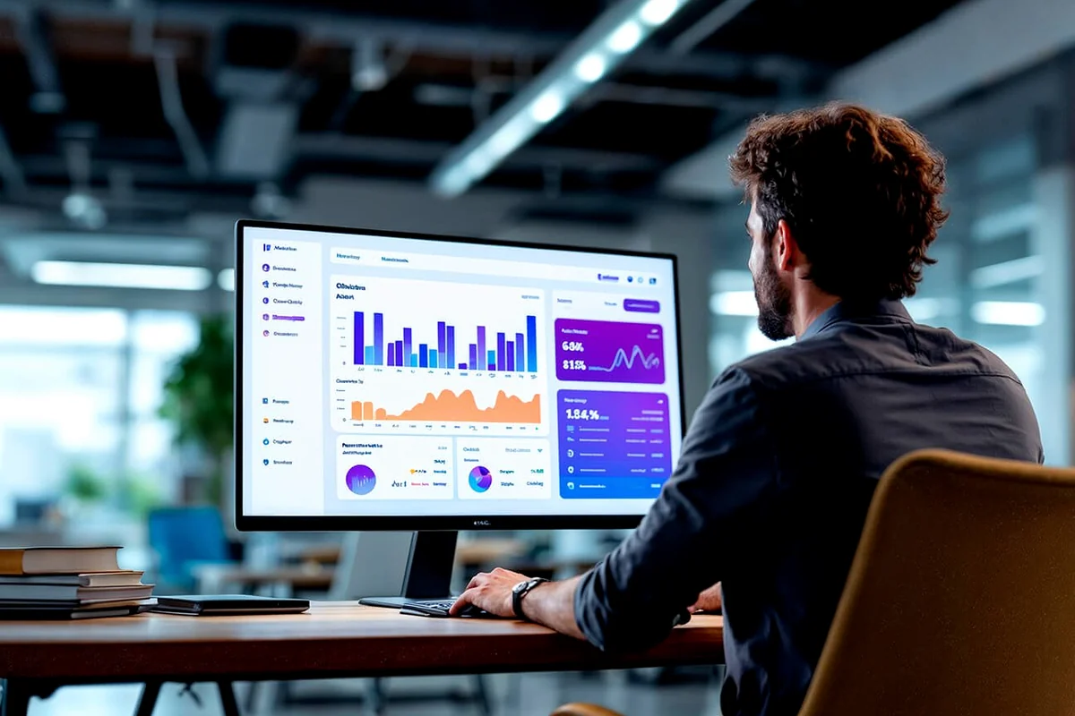 Technology professional reviewing cloud operations and business data